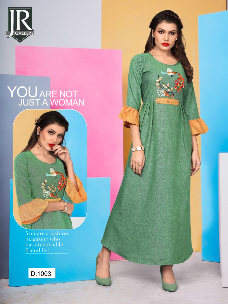 Cherry By Jr Gallery 1001 To 1006 Series Beautiful Stylish Colorful Fancy Party Wear & Ethnic Wear & Ready To Wear Rayon Slub Two Tone Embroidered Kurtis At Wholesale Price