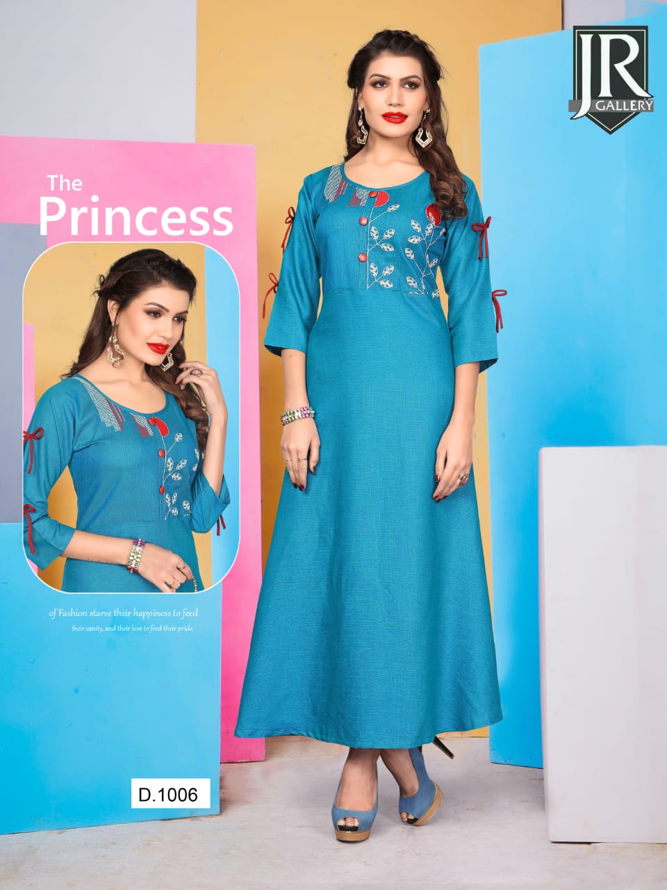 Cherry By Jr Gallery 1001 To 1006 Series Beautiful Stylish Colorful Fancy Party Wear & Ethnic Wear & Ready To Wear Rayon Slub Two Tone Embroidered Kurtis At Wholesale Price