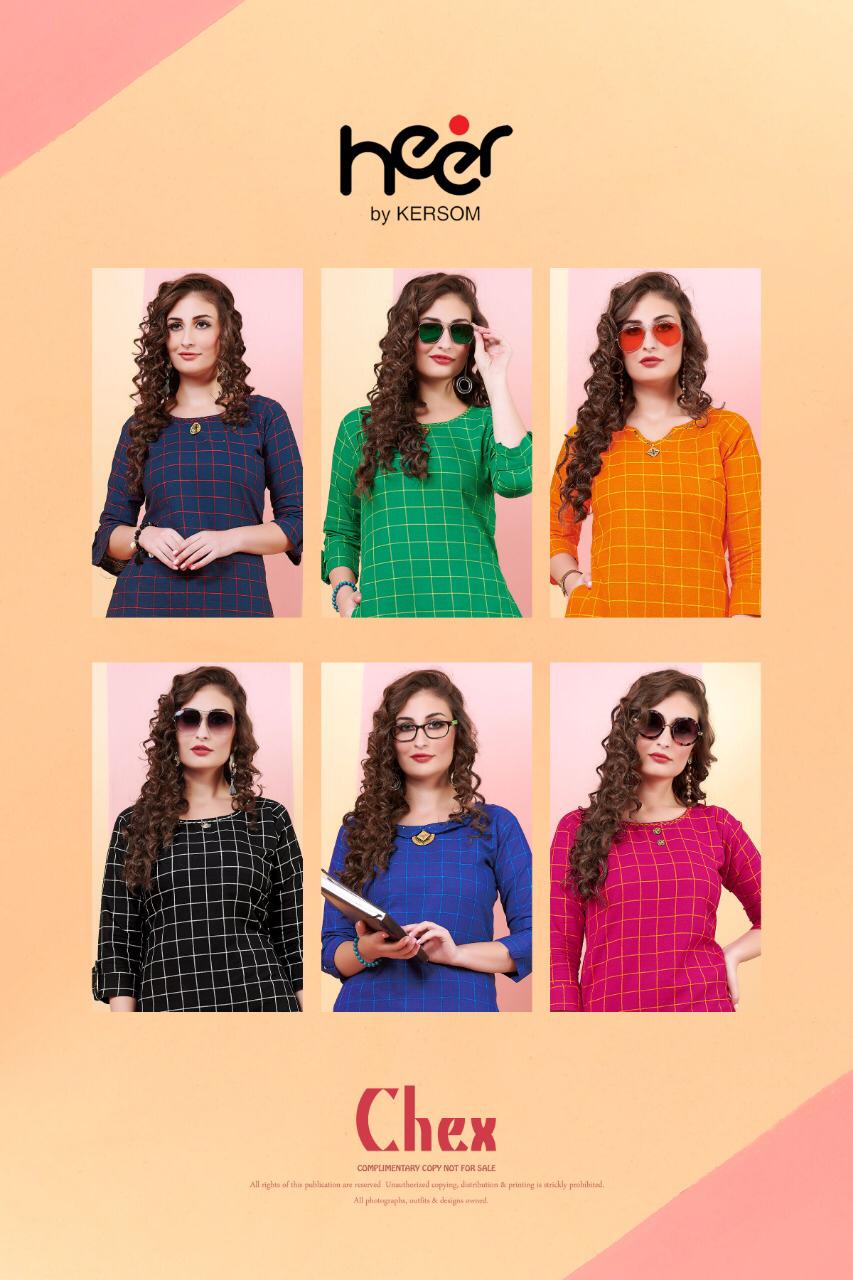 Chex By Heer 1001 To 1006 Series Beautiful Colorful Stylish Fancy Casual Wear & Ethnic Wear & Ready To Wear Heay Cotton Chex Printed Kurtis At Wholesale Price