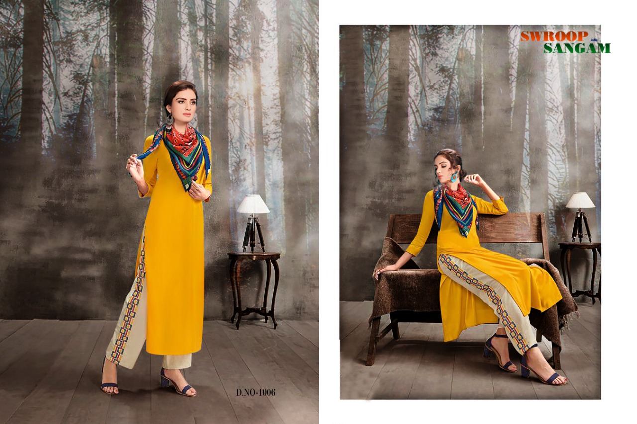 Chigi Wigi Vol-12 By Swaroop Sangam 1001 To 1006 Series Beautiful Stylish Fancy Colorful Casual Wear & Ethnic Wear Rayon Embroidered Dresses At Wholesale Price