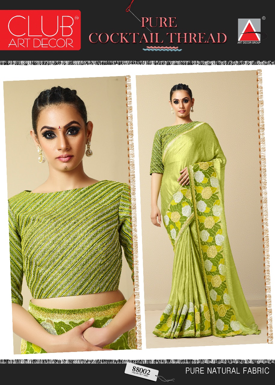 Cocktail Thread By Club Art Decor 88001 To 88016 Series Indian Traditional Wear Collection Beautiful Stylish Fancy Colorful Party Wear & Occasional Wear Pure Natural Silkina Embroidered Sarees At Wholesale Price