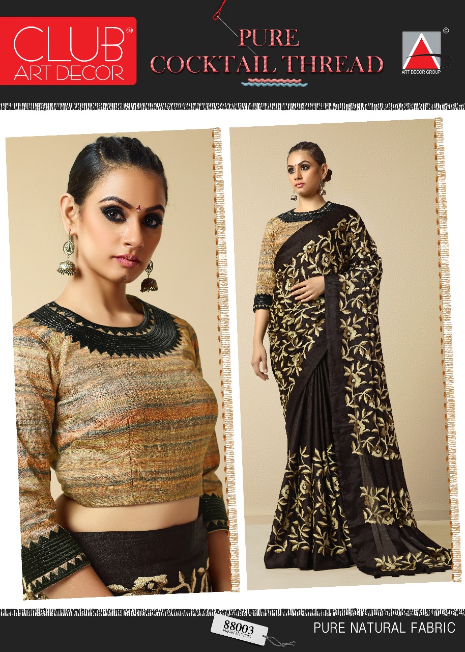 Cocktail Thread By Club Art Decor 88001 To 88016 Series Indian Traditional Wear Collection Beautiful Stylish Fancy Colorful Party Wear & Occasional Wear Pure Natural Silkina Embroidered Sarees At Wholesale Price