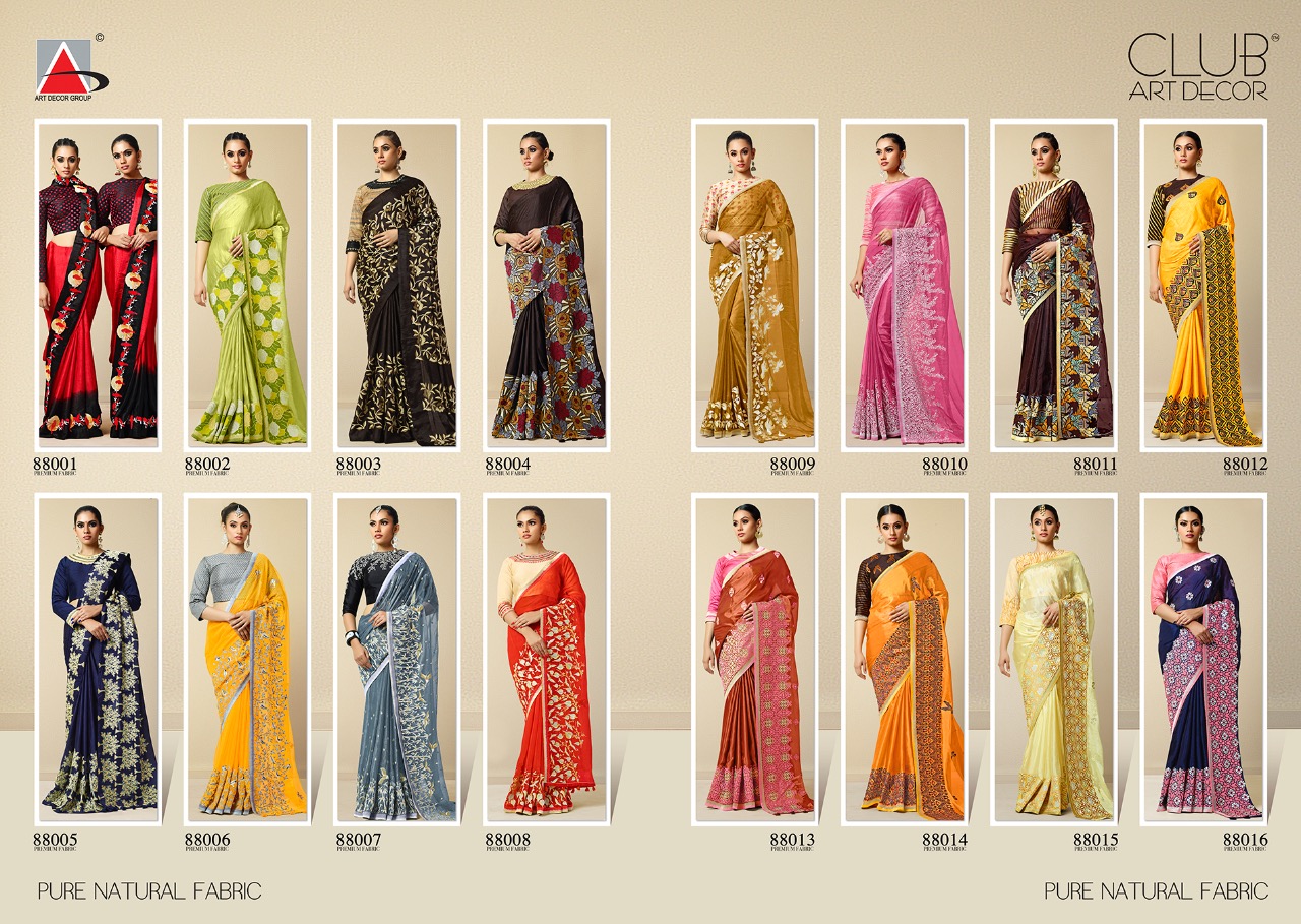 Cocktail Thread By Club Art Decor 88001 To 88016 Series Indian Traditional Wear Collection Beautiful Stylish Fancy Colorful Party Wear & Occasional Wear Pure Natural Silkina Embroidered Sarees At Wholesale Price