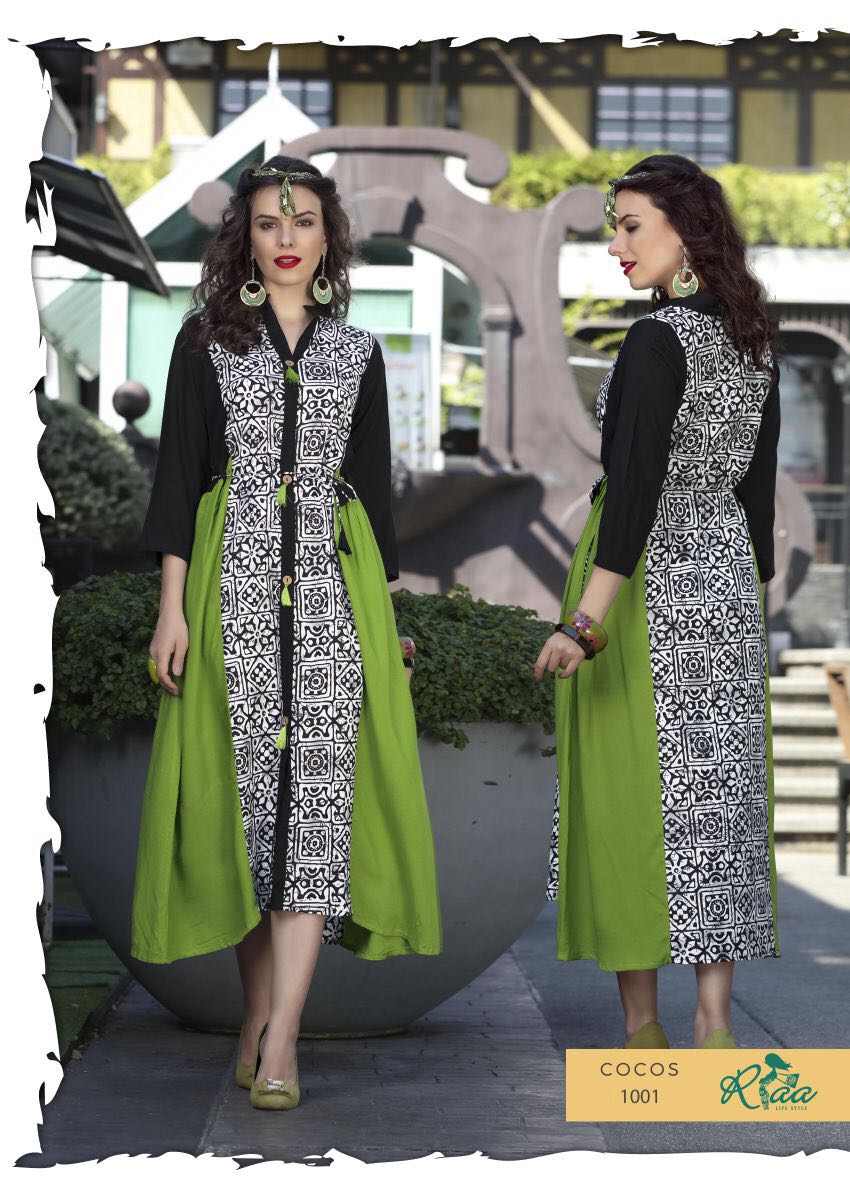 Cocos By Riaa Lifestyle 1001 To 1008 Series Designer Stylish Fancy Beautiful Stylish Colorful Party Wear & Ethnic Wear Rayon & Cotton Printed Kurtis At Wholesale Price