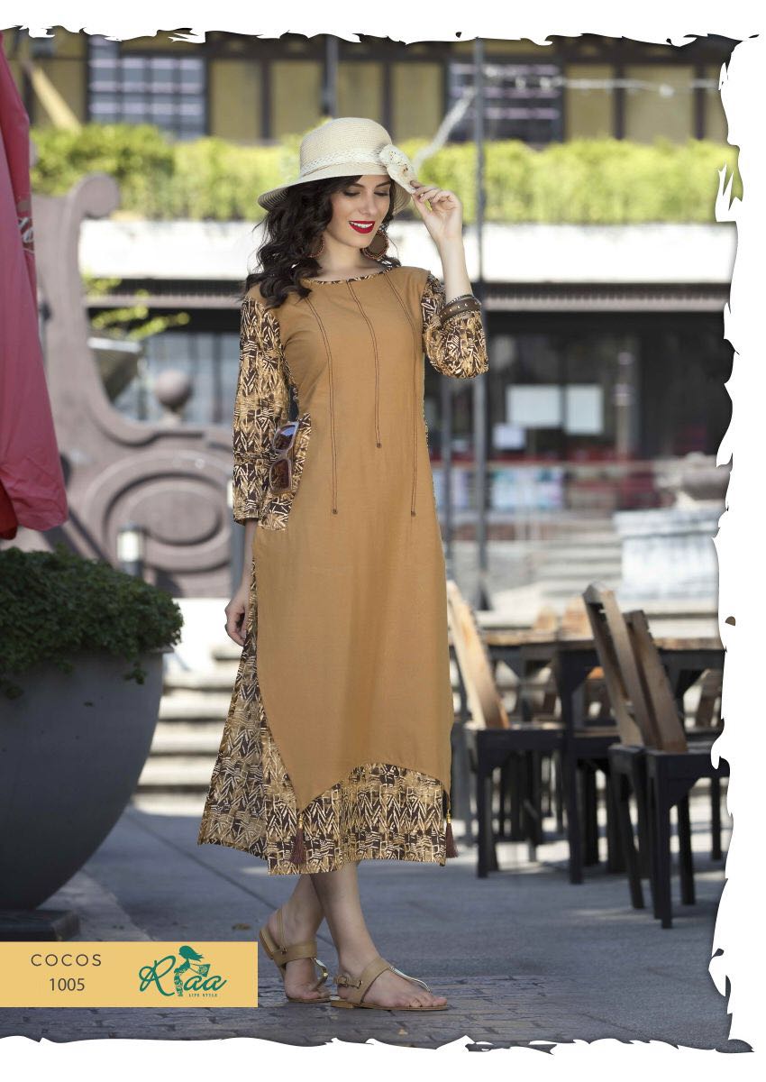 Cocos By Riaa Lifestyle 1001 To 1008 Series Designer Stylish Fancy Beautiful Stylish Colorful Party Wear & Ethnic Wear Rayon & Cotton Printed Kurtis At Wholesale Price