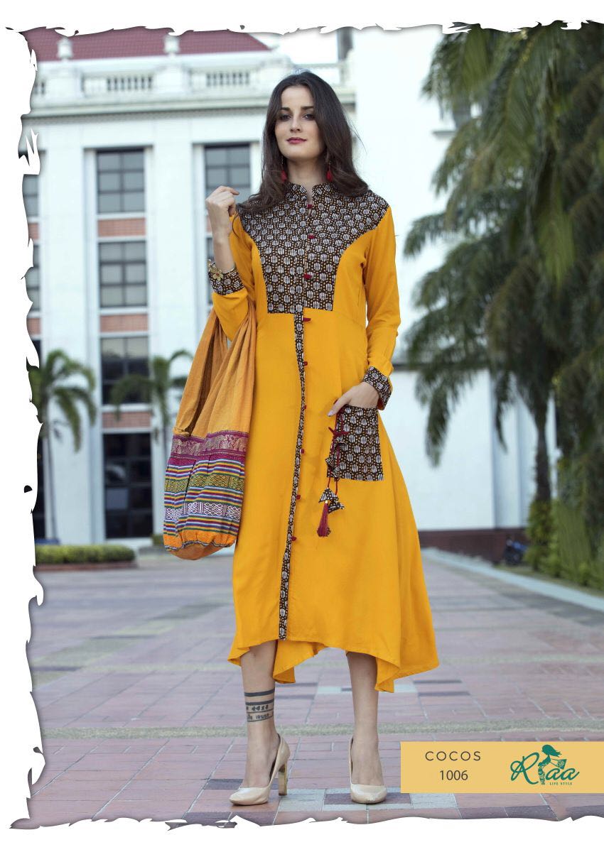 Cocos By Riaa Lifestyle 1001 To 1008 Series Designer Stylish Fancy Beautiful Stylish Colorful Party Wear & Ethnic Wear Rayon & Cotton Printed Kurtis At Wholesale Price