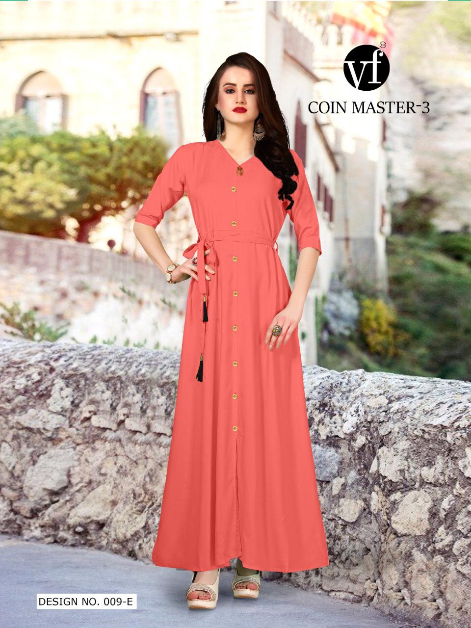 Coin Master Vol-3 By Vee Fab India 009-a To 009-f Series Stylish Fancy Colorful Collection Casual Wear & Ethnic Wear Rayon Dyed Printed Kurtis At Wholesale Price