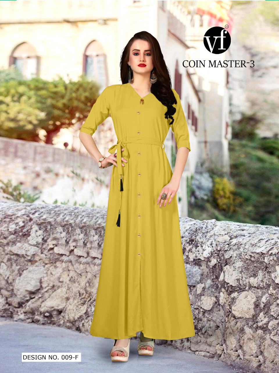 Coin Master Vol-3 By Vee Fab India 009-a To 009-f Series Stylish Fancy Colorful Collection Casual Wear & Ethnic Wear Rayon Dyed Printed Kurtis At Wholesale Price