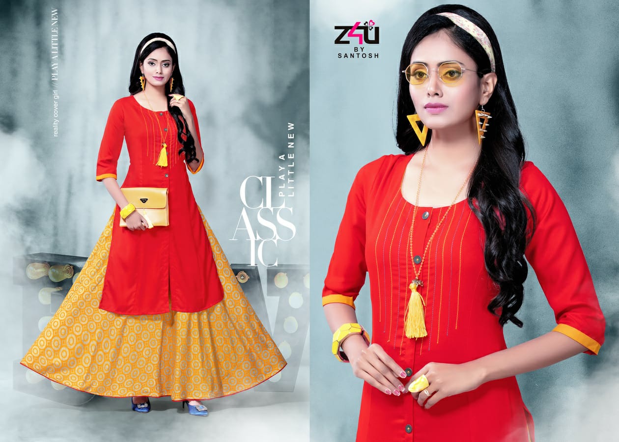 Coming Soon By Z4u 01 To 10 Series Beautiful Colorful Stylish Fancy Casual Wear & Ethnic Wear & Ready To Wear Heavy Rayon Printed Kurtis With Skirt At Wholesale Price