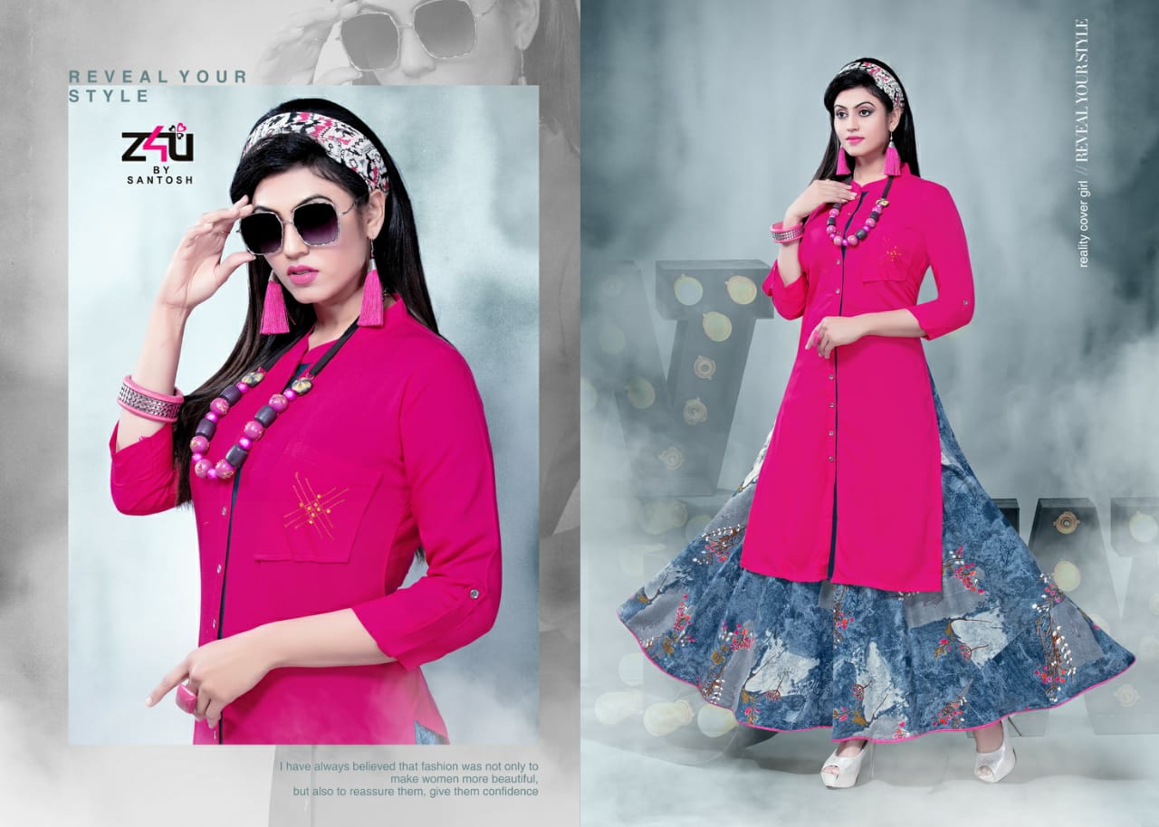 Coming Soon By Z4u 01 To 10 Series Beautiful Colorful Stylish Fancy Casual Wear & Ethnic Wear & Ready To Wear Heavy Rayon Printed Kurtis With Skirt At Wholesale Price