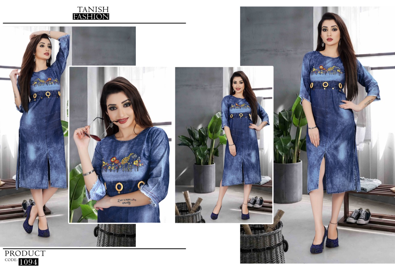 Crazy Denim By Tanish Fashion 1092 To 1097 Series Beautiful Colorful Stylish Fancy Casual Wear & Ethnic Wear & Ready To Wear Denim Cotton Kurtis At Wholesale Price