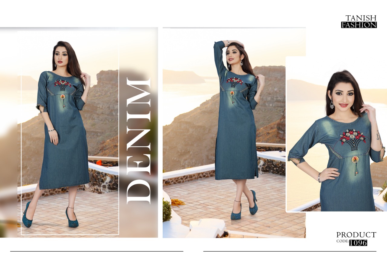 Crazy Denim By Tanish Fashion 1092 To 1097 Series Beautiful Colorful Stylish Fancy Casual Wear & Ethnic Wear & Ready To Wear Denim Cotton Kurtis At Wholesale Price