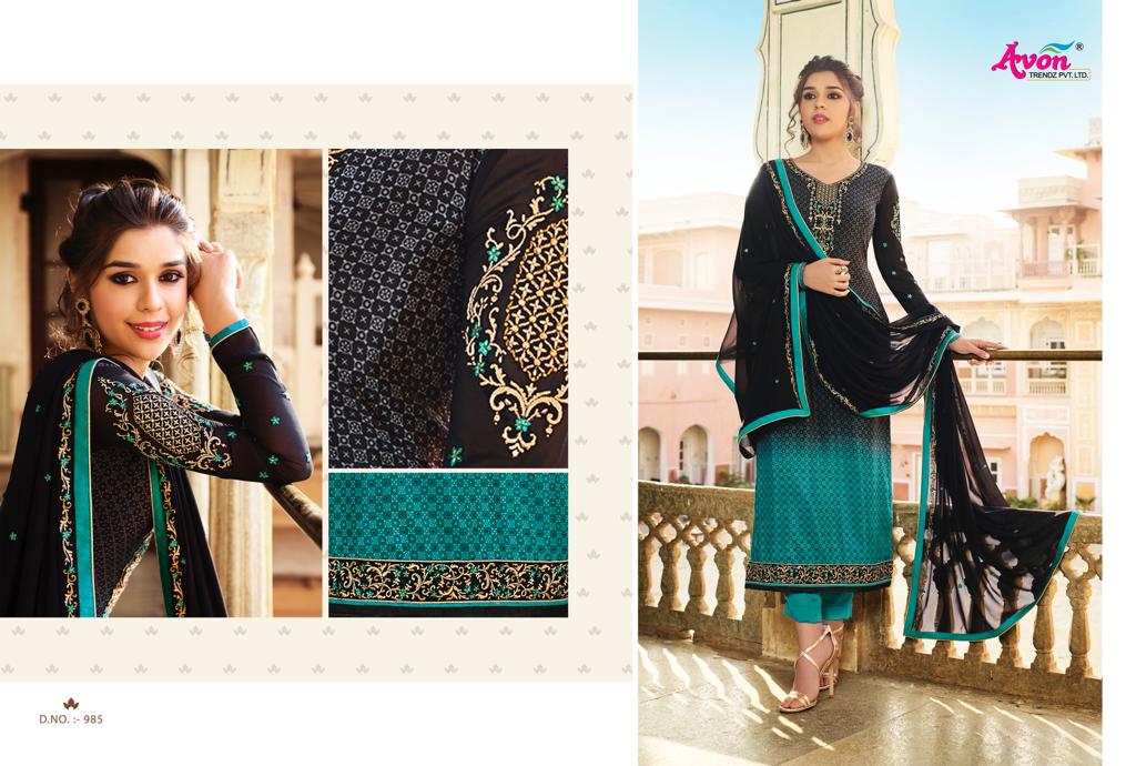 Crepe Silk By Avon 981 To 987 Series Indian Traditional Wear Collection Beautiful Stylish Fancy Colorful Party Wear & Occasional Wear French Crepe Silk With Embroidery Dress At Wholesale Price