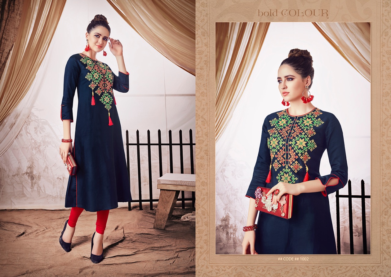 Creta By  S More Fashion 1001 To 1006 Series Beautiful Stylish Fancy Colorful Casual Wear & Ethnic Wear & Ready To Wear Linen Satin  With Embroidery Kurtis At Wholesale Price