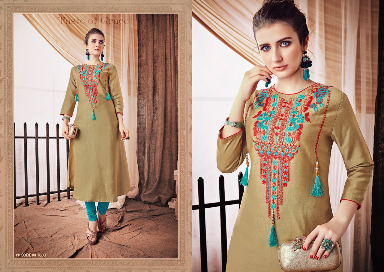 Creta By  S More Fashion 1001 To 1006 Series Beautiful Stylish Fancy Colorful Casual Wear & Ethnic Wear & Ready To Wear Linen Satin  With Embroidery Kurtis At Wholesale Price