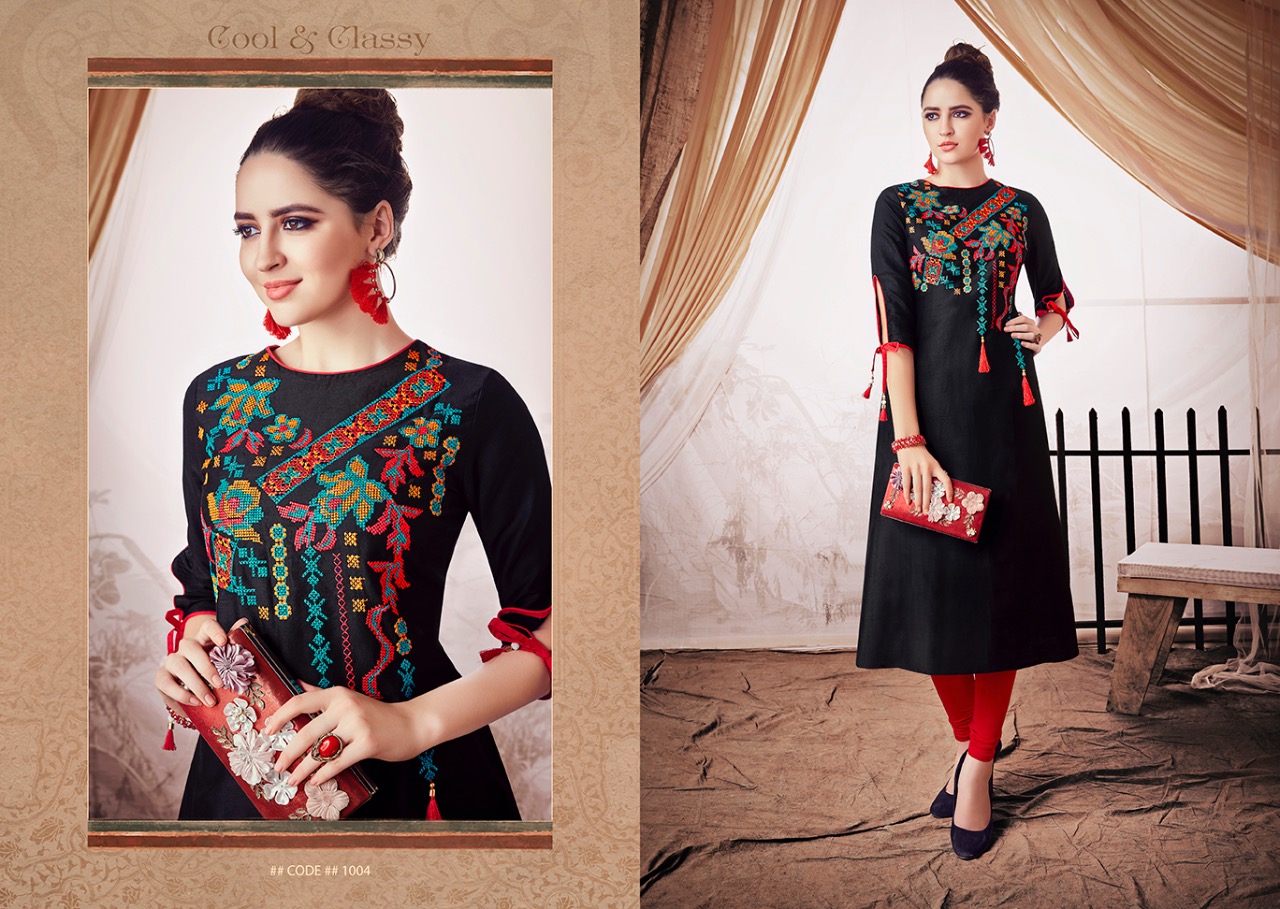 Creta By  S More Fashion 1001 To 1006 Series Beautiful Stylish Fancy Colorful Casual Wear & Ethnic Wear & Ready To Wear Linen Satin  With Embroidery Kurtis At Wholesale Price