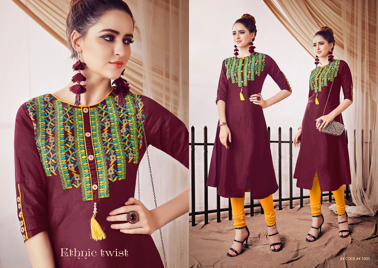 Creta By  S More Fashion 1001 To 1006 Series Beautiful Stylish Fancy Colorful Casual Wear & Ethnic Wear & Ready To Wear Linen Satin  With Embroidery Kurtis At Wholesale Price