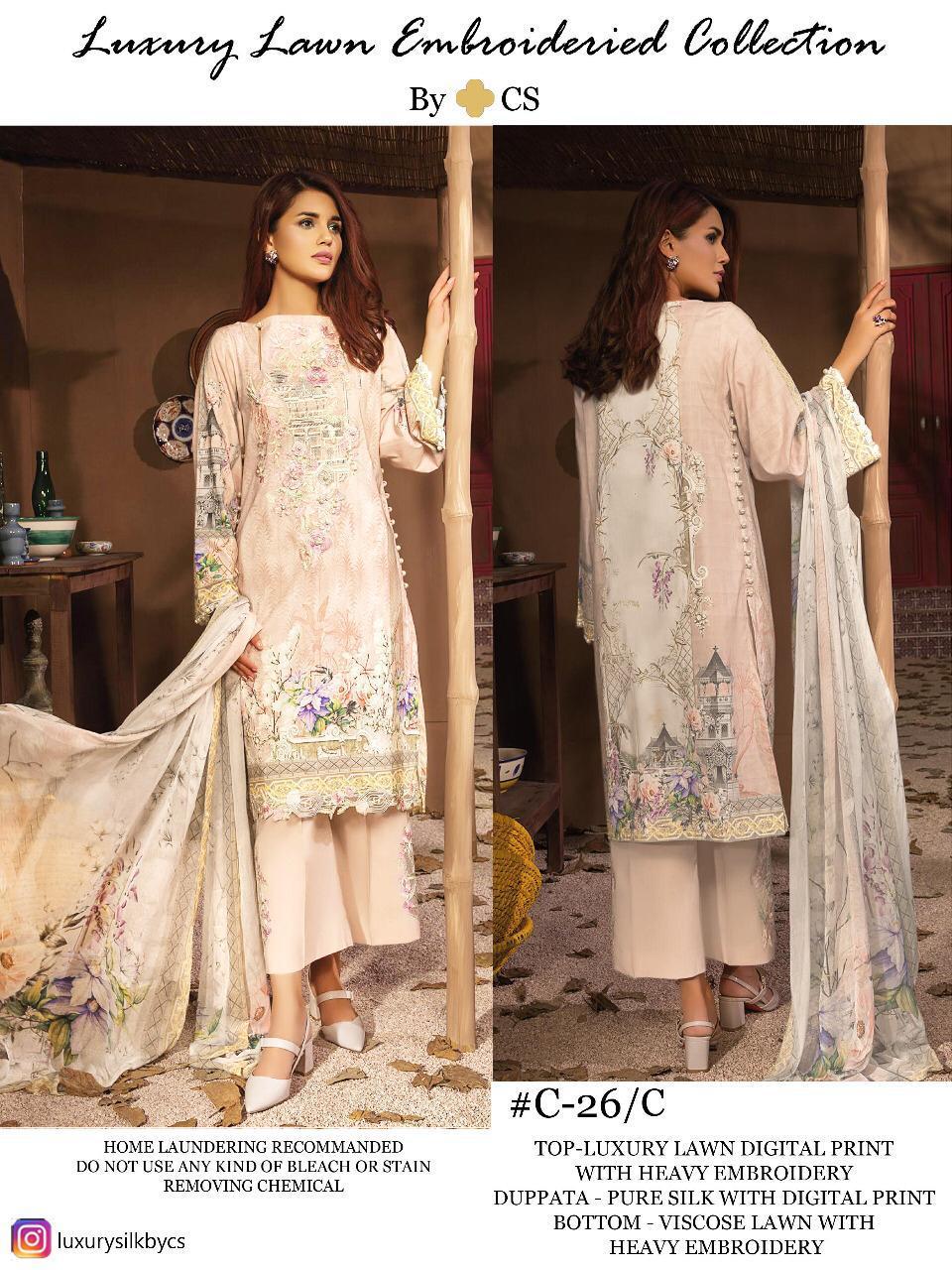 Cs Hit Design 26 Colours By Cs 26-a To 26-d Series Designer Pakistani Suits Colorful Stylish Fancy Beautiful Collection Casual Wear & Ethnic Wear Lawn Digital Print With Embroidery Dresses At Wholesale Price