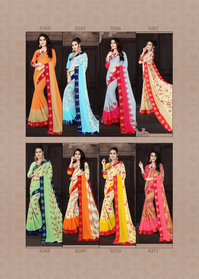 Custard Apple By Kodas 9264 To 9271 Series Indian Traditional Wear Collection Beautiful Stylish Fancy Colorful Party Wear & Occasional Wear Georgette Printed Sarees At Wholesale Price