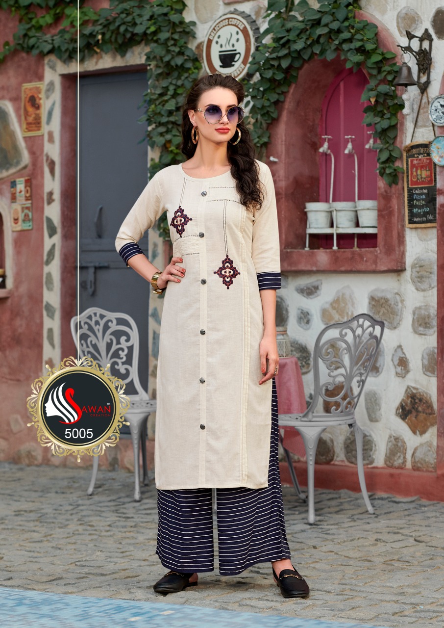 Dani Vol-5 By Sawan Creation 5001 To 5008 Series Stylish Fancy Beautiful Colorful Casual Wear & Ethnic Wear Rayon / Milange With Embroidery Kurtis At Wholesale Price