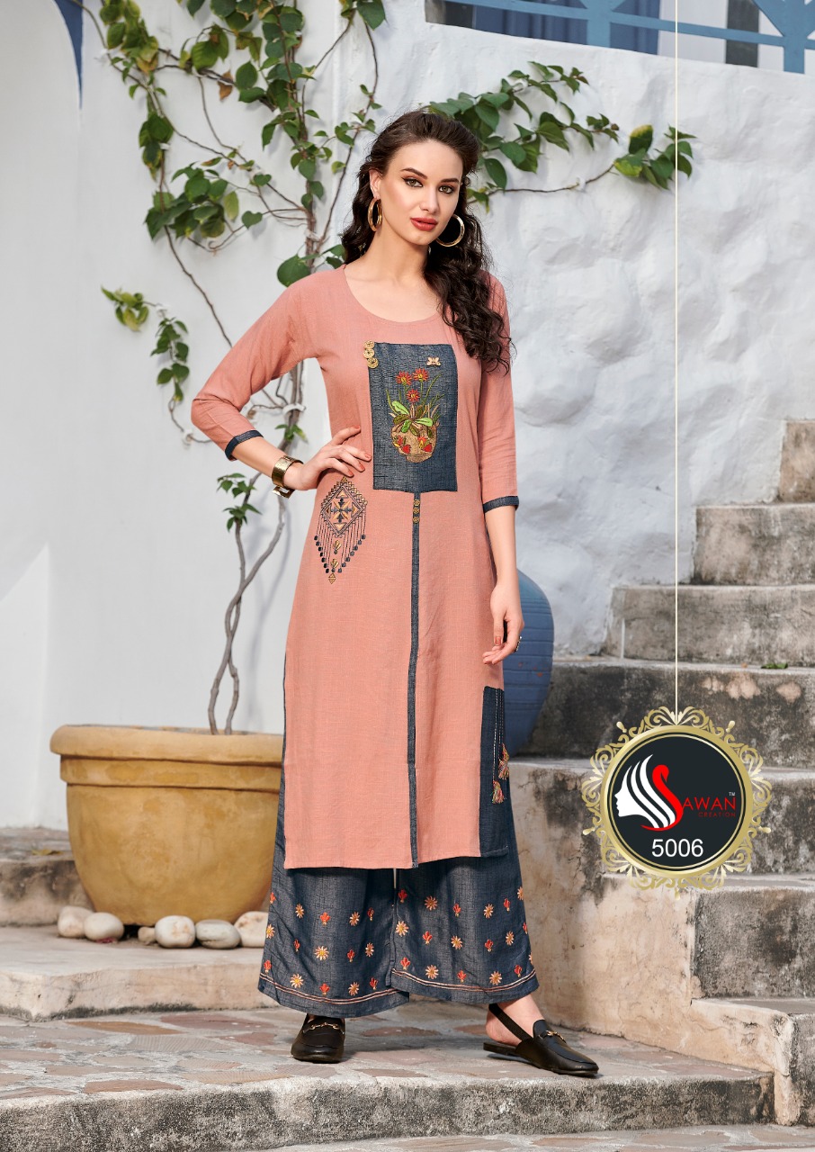 Dani Vol-5 By Sawan Creation 5001 To 5008 Series Stylish Fancy Beautiful Colorful Casual Wear & Ethnic Wear Rayon / Milange With Embroidery Kurtis At Wholesale Price
