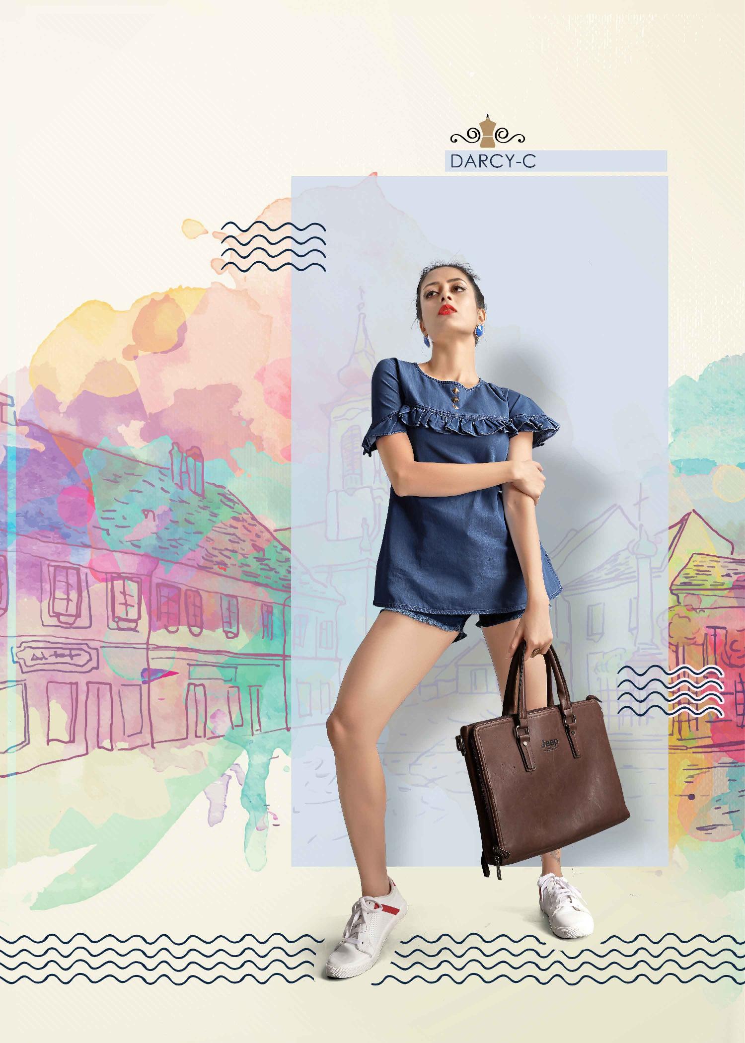 Darcy By Prettify A To F Series Indian Traditional Wear Collection Beautiful Stylish Fancy Colorful Party Wear & Occasional Wear Denim Cotton Printed Kurtis At Wholesale Price