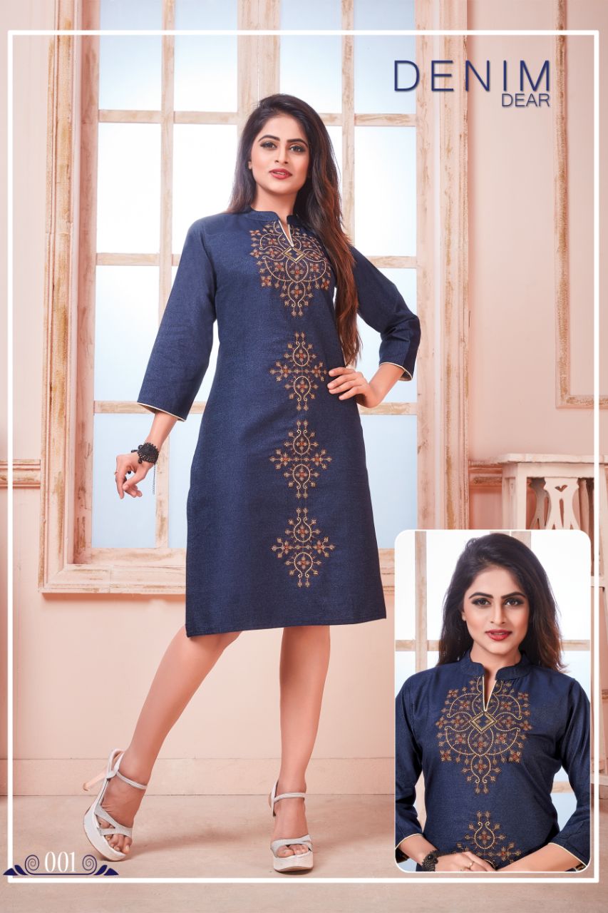 Denim Dear By Watermelon 001 To 010 Series Beautiful Colorful Stylish Fancy Casual Wear & Ethnic Wear & Ready To Wear Denim Embroidered Kurtis At Wholesale Price