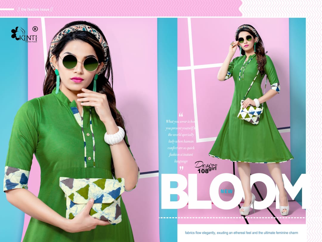 Desi Girl Vol-1 By Kinti 101 To 112 Series Indian Traditional Wear Collection Beautiful Stylish Fancy Colorful Party Wear & Occasional Wear Rayon Print Kurtis With Purse At Wholesale Price