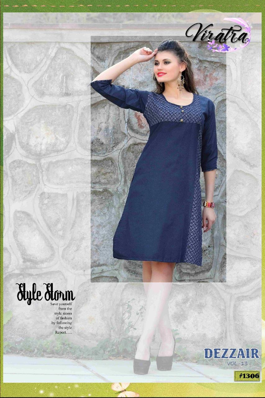 Dezzair Vol-13 By Viratra Tex 1301 To 1310 Series Beautiful Stylish Fancy Colorful Casual Wear & Ethnic Wear Denim Embroidered Kurtis At Wholesale Price