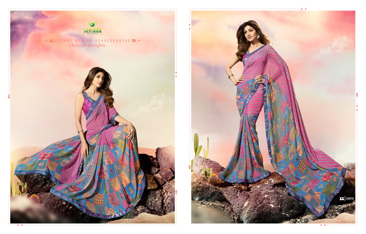 Dhadkan By Sanskar Tex Print Indian Traditional Wear Collection Beautiful Stylish Fancy Colorful Party Wear & Occasional Wear Georgette Sarees At Wholesale Price