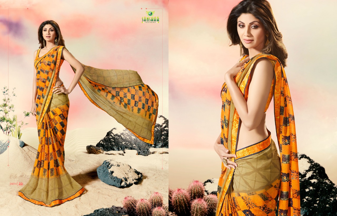 Dhadkan By Sanskar Tex Print Indian Traditional Wear Collection Beautiful Stylish Fancy Colorful Party Wear & Occasional Wear Georgette Sarees At Wholesale Price
