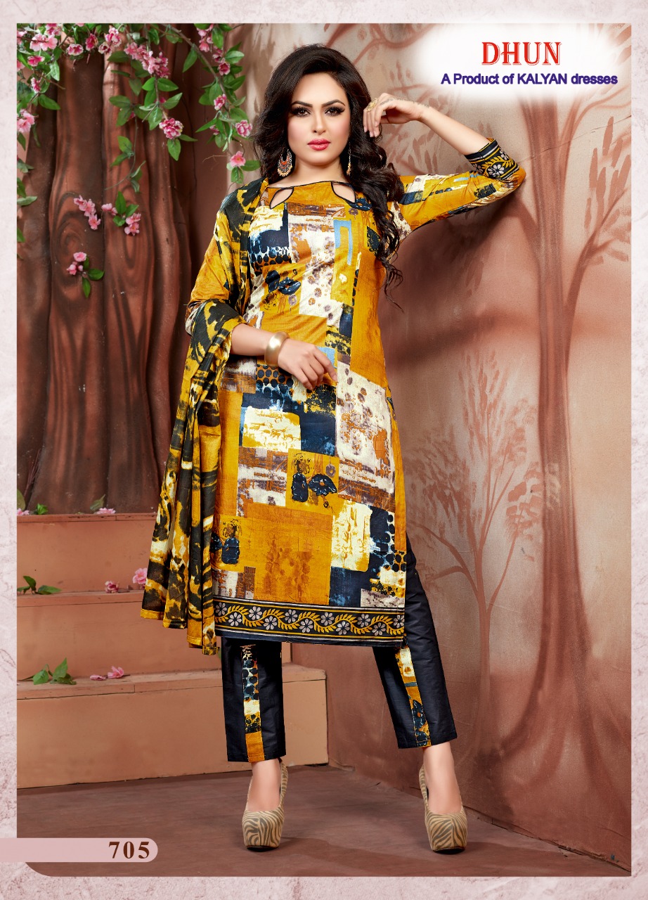 Dhun Vol-7 By Kalyan Prints 701 To 710 Series Beautiful Suits Stylish Fancy Colorful Party Wear & Ethnic Wear Cotton Printed Dresses At Wholesale Price