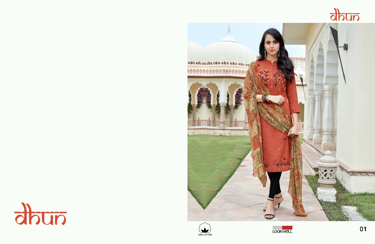 Dhun By Lookwell 01 To 06 Series Beautiful Colorful Stylish Fancy Casual Wear & Ethnic Wear & Ready To Wear Pure Cotton Embroidered Dresses At Wholesale Price