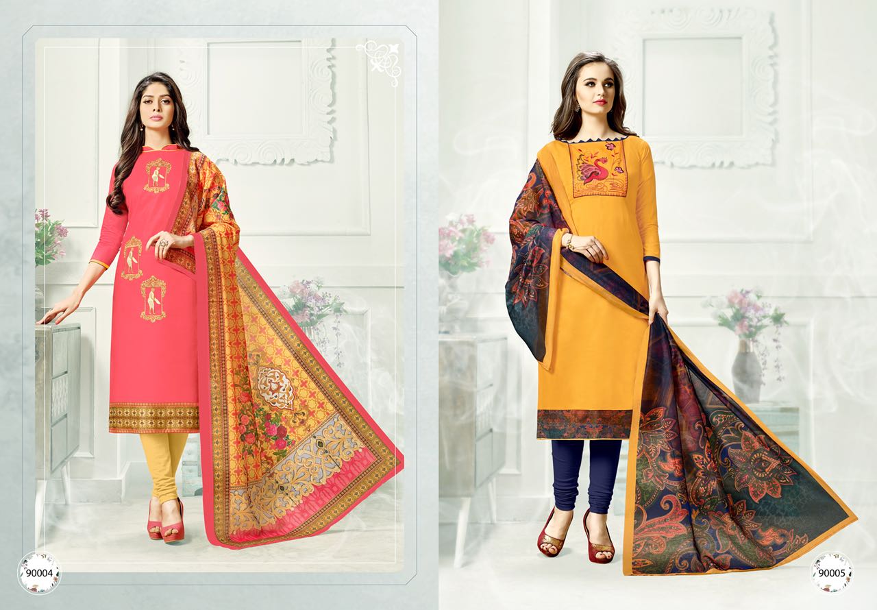 Digital By Assian Art 90001 To 90009 Series Beautiful Colorful Fancy Stylish Casual Wear & Ethnic Wear Glace Satin Embroidered Dresses At Wholesale Price