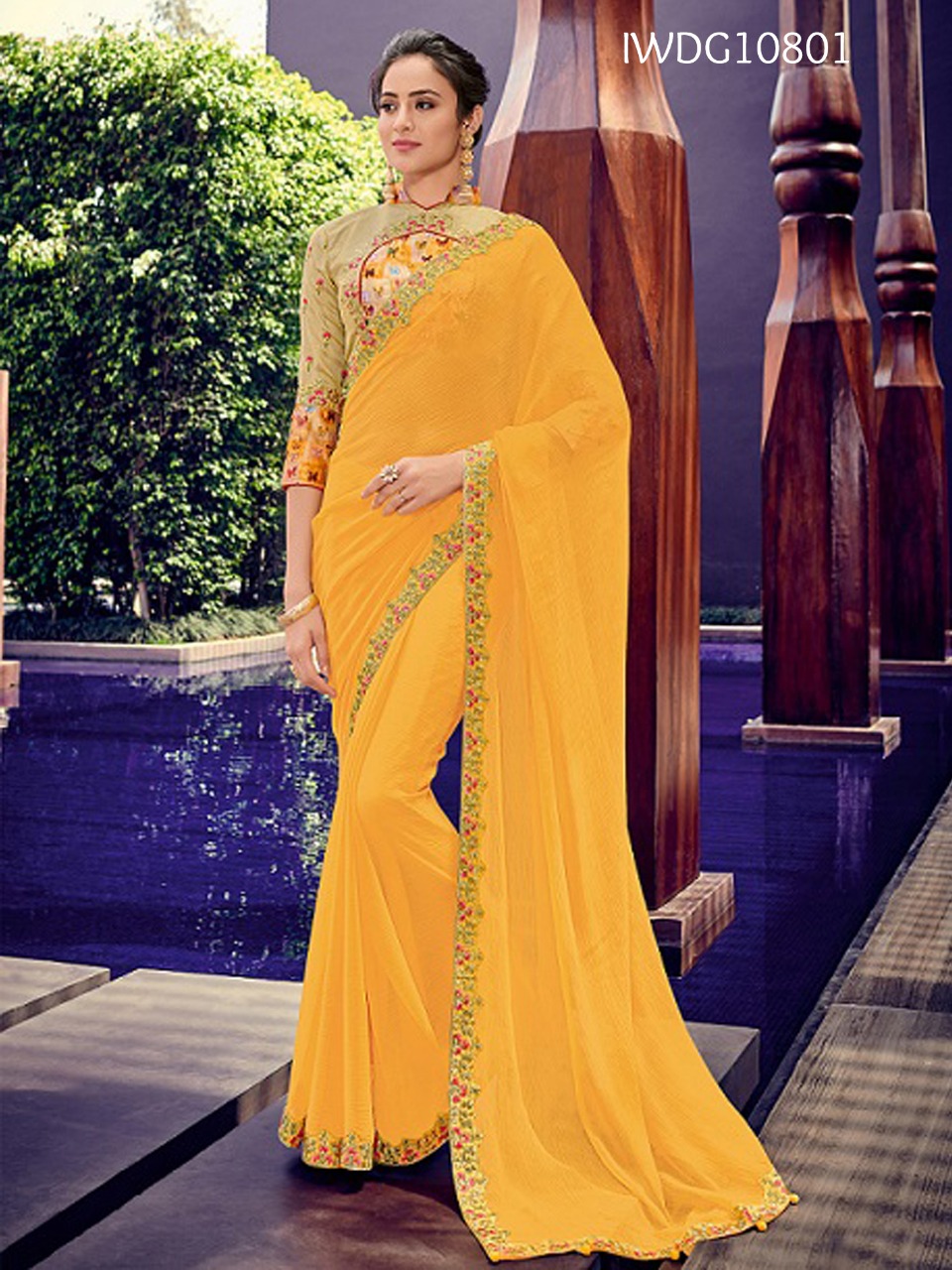 Satin Chiffon Saree | Satin Chiffon Sarees Online - Sareeka