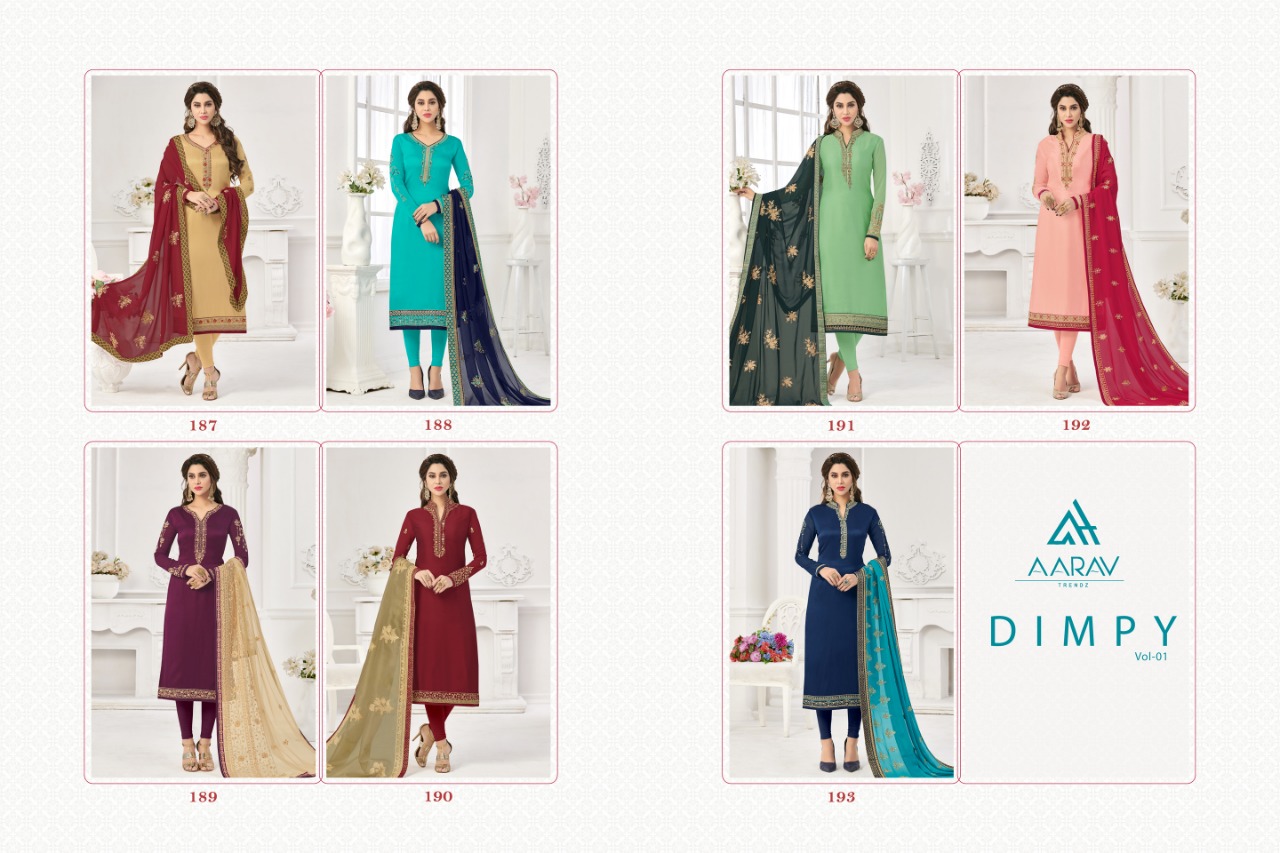 Dimpy Vol-1 By Aarav Trendz 187 To 193 Series Beautiful Stylish Fancy Colorful Casual Wear & Ethnic Wear Collection Real Georgette Satin Dresses At Wholesale Price