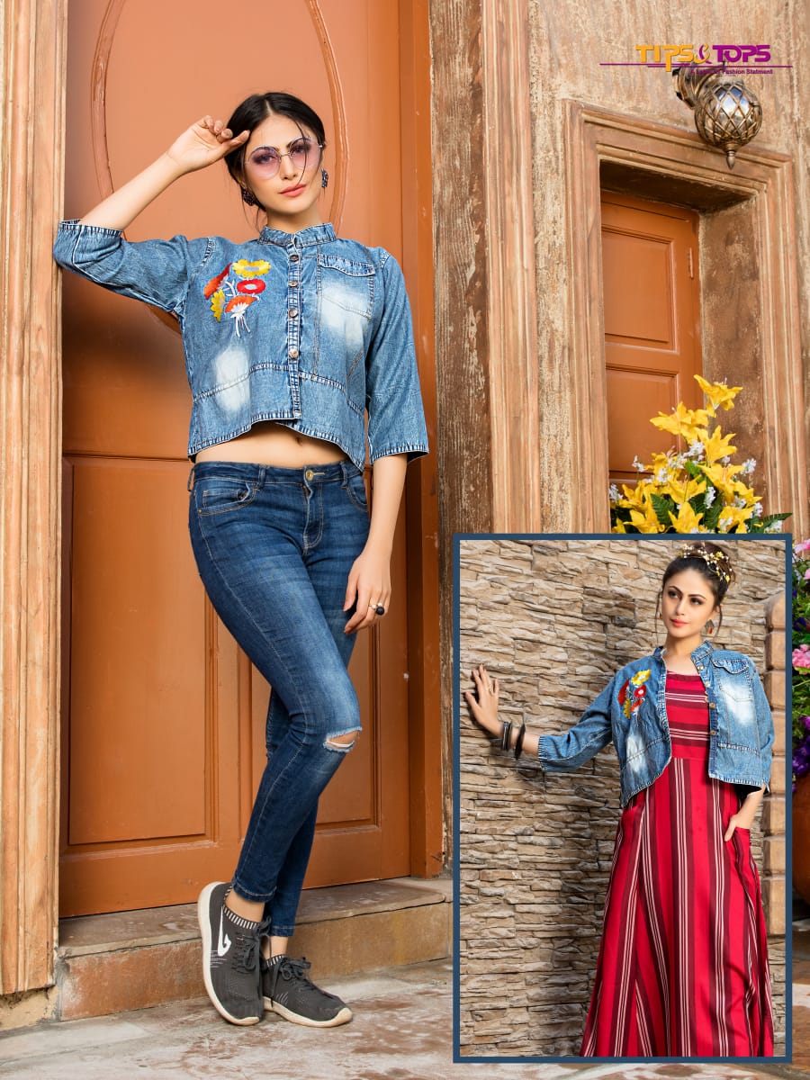 Dior By Tips And Tops  01 To 06 Series Stylish Fancy Colorful Collection Casual Wear & Ethnic Wear Cotton Denim Embroidery Kurtis At Wholesale Price