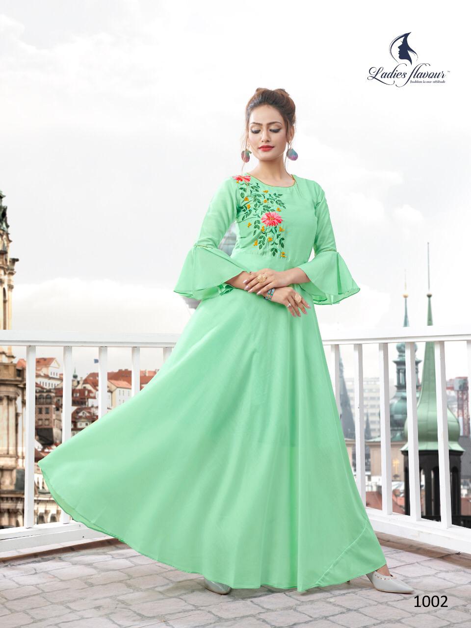 Diss-miss By Ladies Flavour 1001 To 1006 Series Beautiful Colorful Stylish Fancy Casual Wear & Ethnic Wear & Ready To Wear Muslin With Embroidery Gown At Wholesale Price