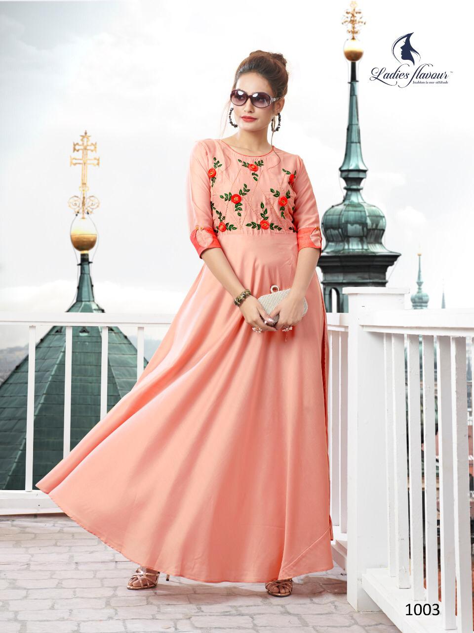 Diss-miss By Ladies Flavour 1001 To 1006 Series Beautiful Colorful Stylish Fancy Casual Wear & Ethnic Wear & Ready To Wear Muslin With Embroidery Gown At Wholesale Price