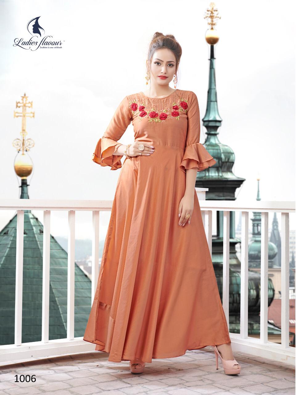 Diss-miss By Ladies Flavour 1001 To 1006 Series Beautiful Colorful Stylish Fancy Casual Wear & Ethnic Wear & Ready To Wear Muslin With Embroidery Gown At Wholesale Price