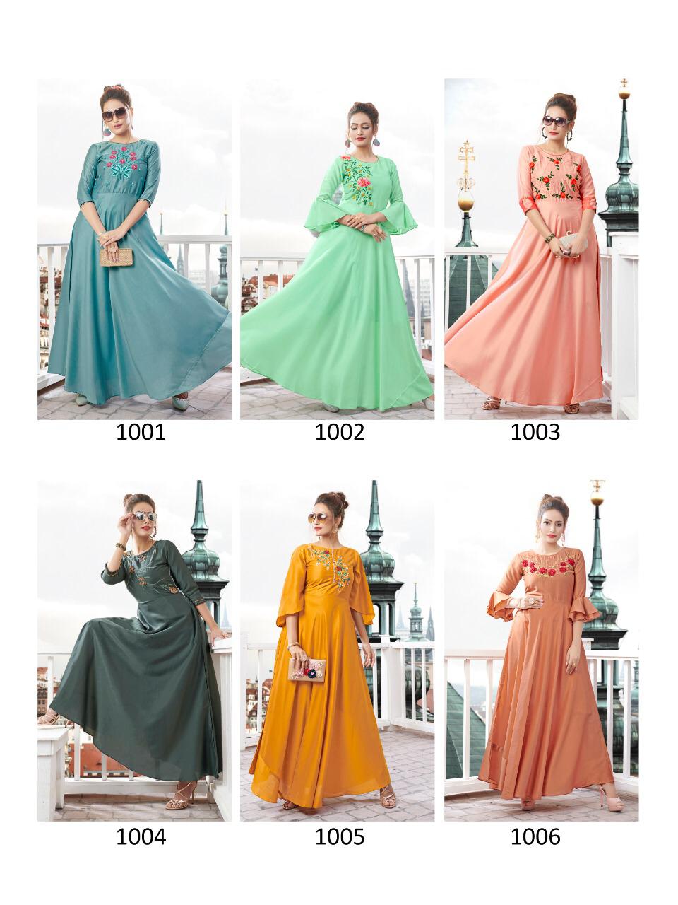 Diss-miss By Ladies Flavour 1001 To 1006 Series Beautiful Colorful Stylish Fancy Casual Wear & Ethnic Wear & Ready To Wear Muslin With Embroidery Gown At Wholesale Price