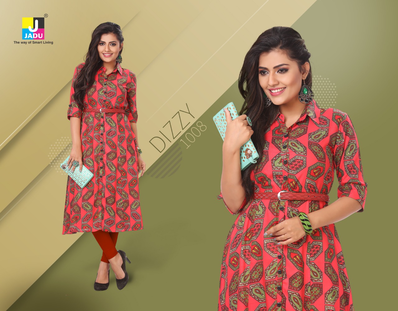 Dizzy By Jadu 1001 To 1008 Series Beautiful Designer Colorful Stylish Fancy Casual Wear & Ethnic Wear & Ready To Wear Rayon Export Quality Kurtis At Wholesale Price