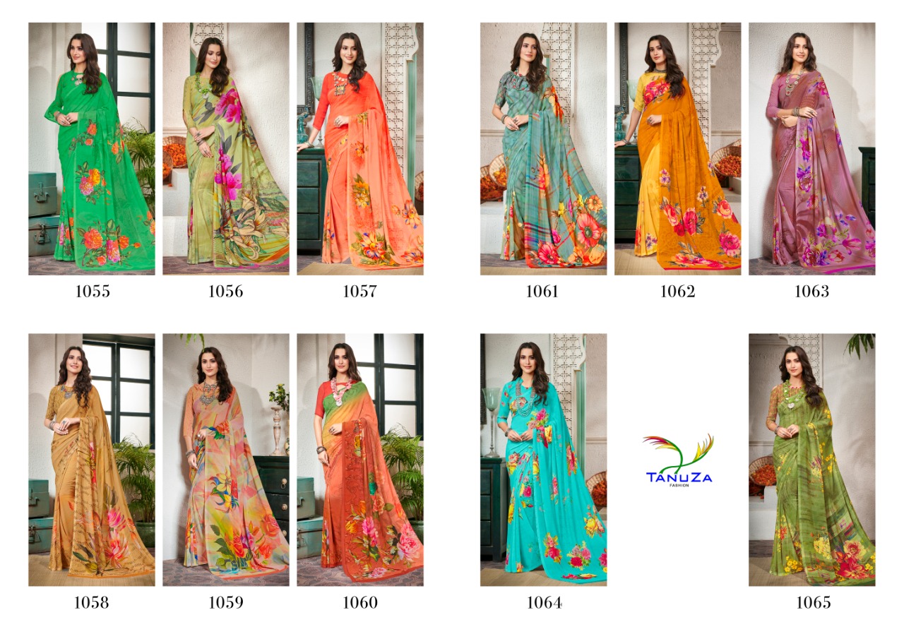 Dream Beauty By Tanuza Fashion 1055 To 1065 Series Indian Traditional Wear Collection Beautiful Stylish Fancy Colorful Party Wear & Occasional Wear Georgette Printed Sarees At Wholesale Price