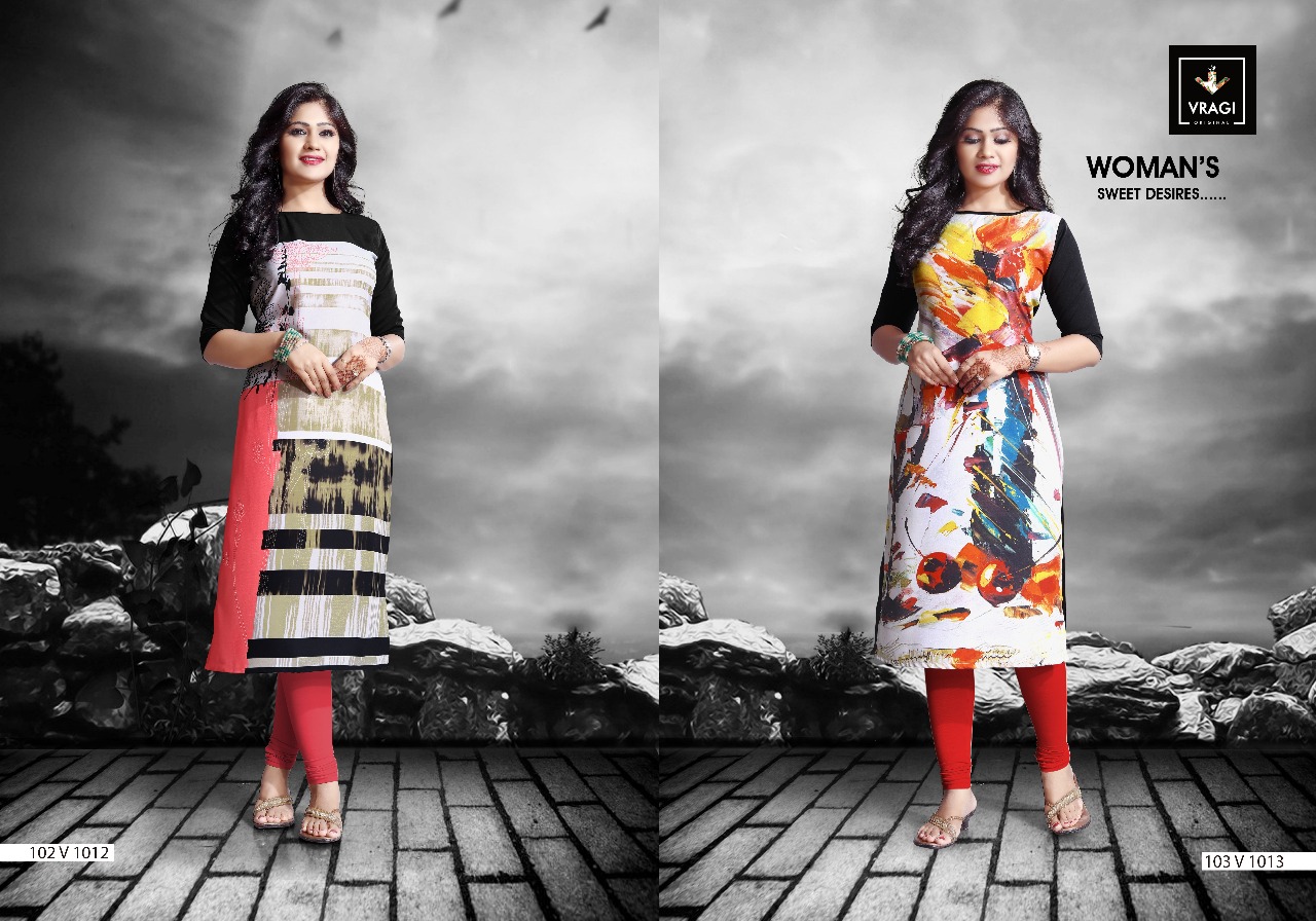 Dreams By Vragi Beautiful Colorful Stylish Fancy Casual Wear & Ethnic Wear & Ready To Wear Royal Crepe Printed Kurtis At Wholesale Price