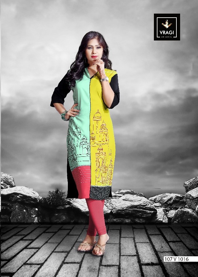 Dreams By Vragi Beautiful Colorful Stylish Fancy Casual Wear & Ethnic Wear & Ready To Wear Royal Crepe Printed Kurtis At Wholesale Price