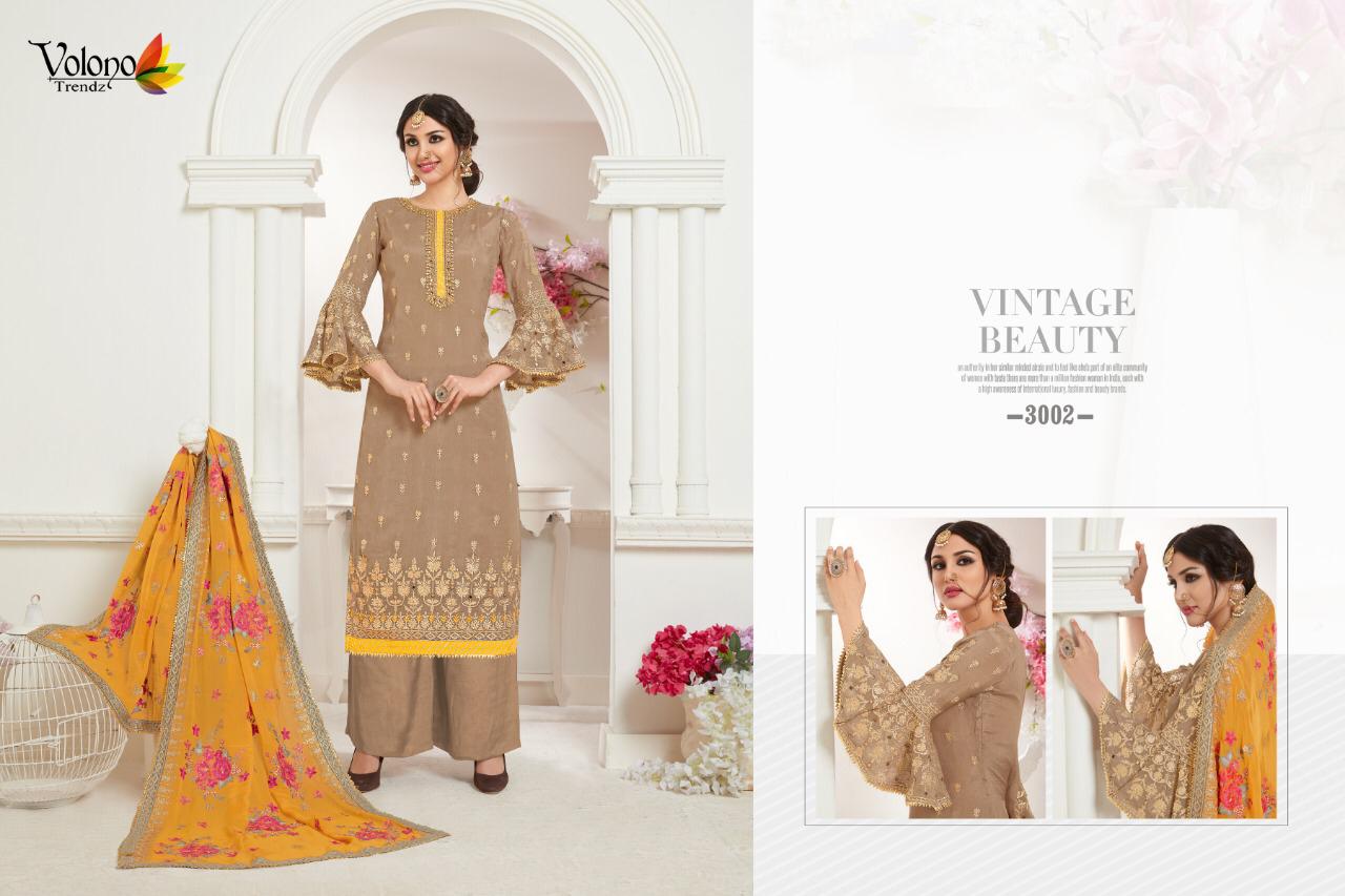Dulhan Vol-3 By Volono Trendz 3001 To 3004 Series Designer Sharara Suits Collection Beautiful Stylish Colorful Fancy Party Wear & Occasional Wear Satin Georgette Dresses At Wholesale Price
