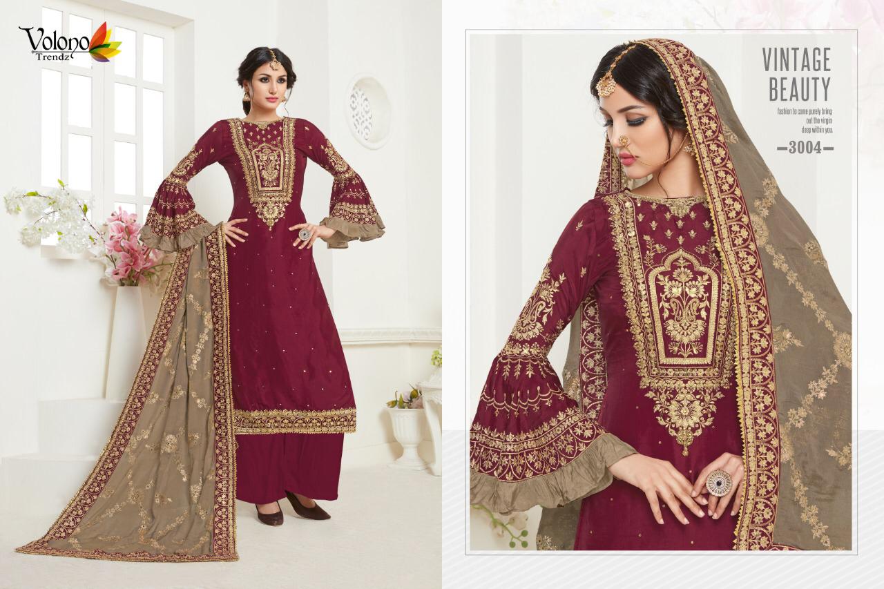 Dulhan Vol-3 By Volono Trendz 3001 To 3004 Series Designer Sharara Suits Collection Beautiful Stylish Colorful Fancy Party Wear & Occasional Wear Satin Georgette Dresses At Wholesale Price