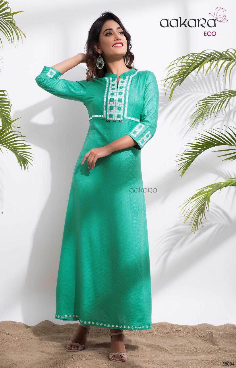Eco Vol-8 By Aakara 8001 To 8006 Series Beautiful Colorful Stylish Fancy Casual Wear & Ethnic Wear & Ready To Wear Rayon Dobby Kurtis At Wholesale Price
