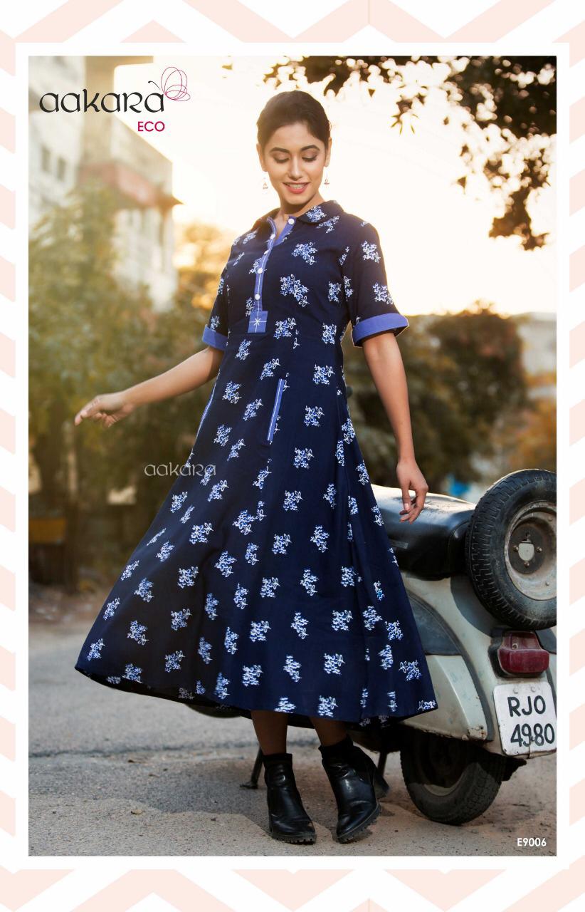 Eco Vol-9 By Aakara 9001 To 9006 Series Beautiful Colorful Stylish Fancy Casual Wear & Ethnic Wear & Ready To Wear Rayon Printed Kurtis At Wholesale Price
