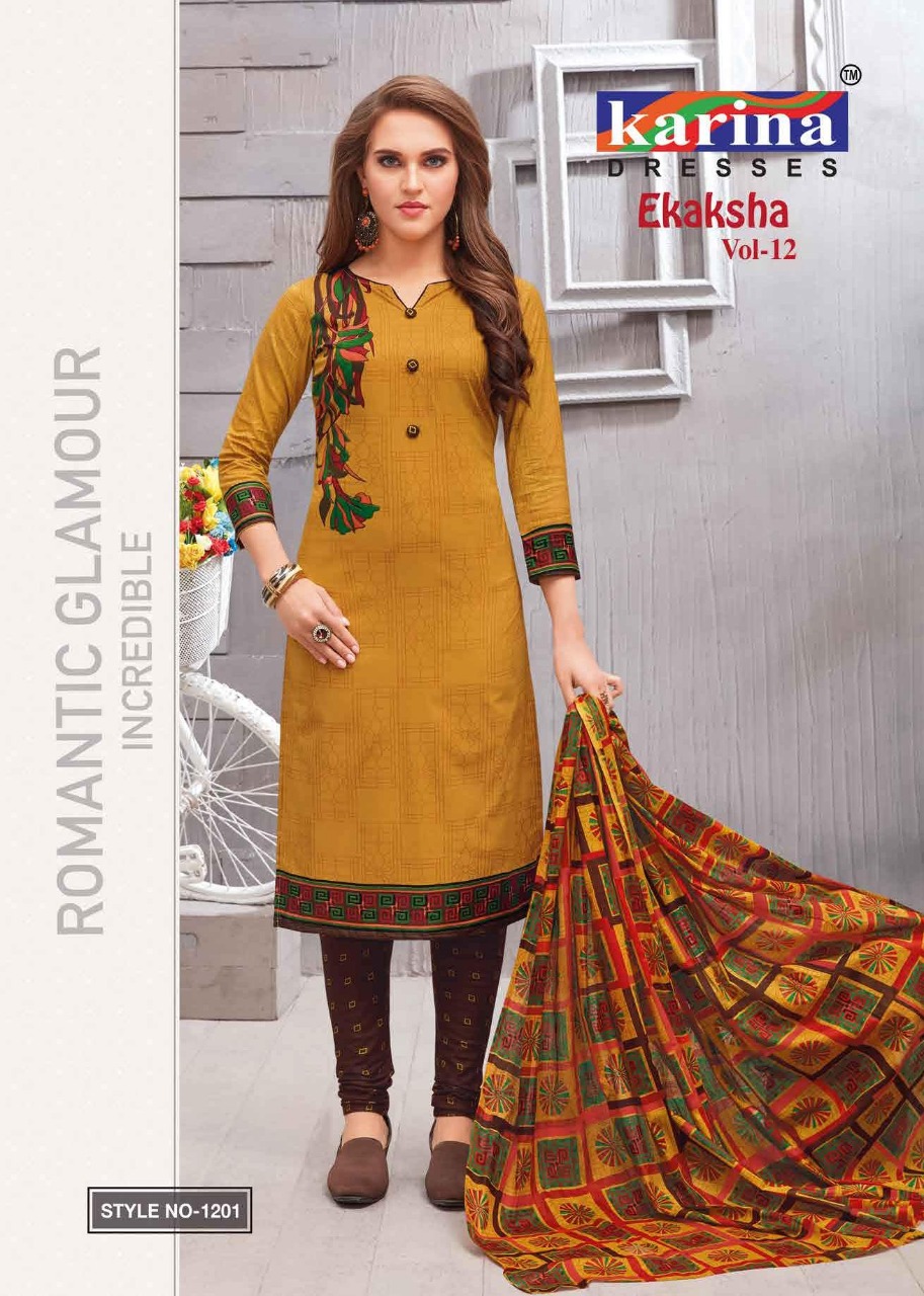 Ekaksha Vol-12 By Karina Dresses 1201 To 1212 Series Indian Traditional Wear Collection Beautiful Stylish Fancy Colorful Party Wear & Occasional Wear Cotton Printed Dress At Wholesale Price